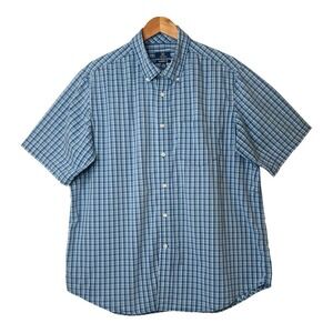 George Mens Shirt  Blue  Plaid Short‎ Sleeve Button Up Single Pocket